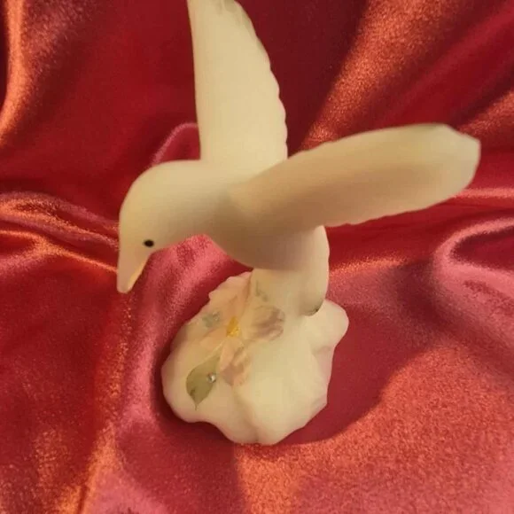 Fenton Hummingbird Opal Satin Glass Figurine Hand-Painted with Crystal Dewdrops
